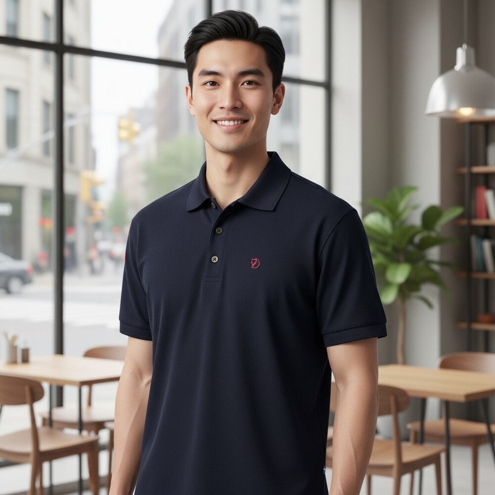 FjallRaven Men’s Sz L Navy Blue Polo Shirt – Classic Outdoor Style